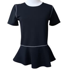 ANN TAYLOR Cute Peplum Top Blouse XS‎ Stretch Black Career Office Event Comfort